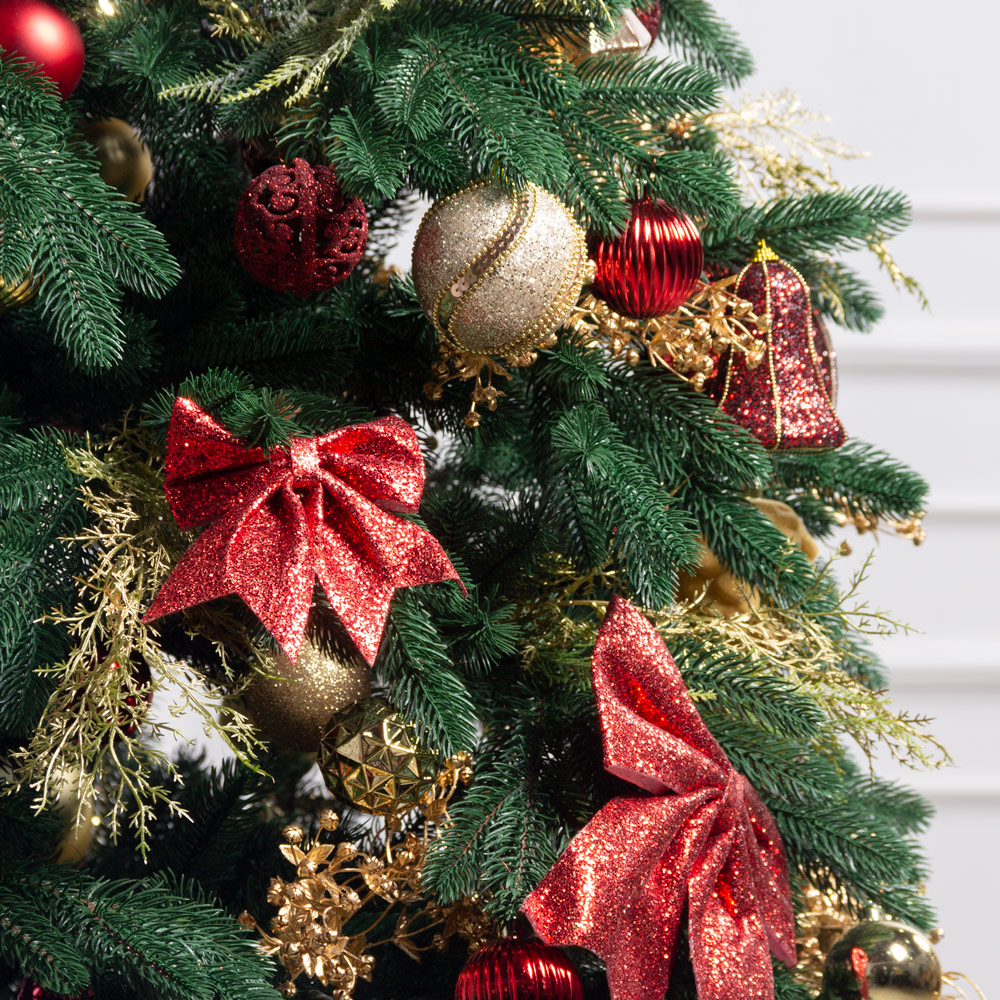 250/538-2(з)(F) Ель  искусственная  h250 см с украшениями бордовое, золото_3