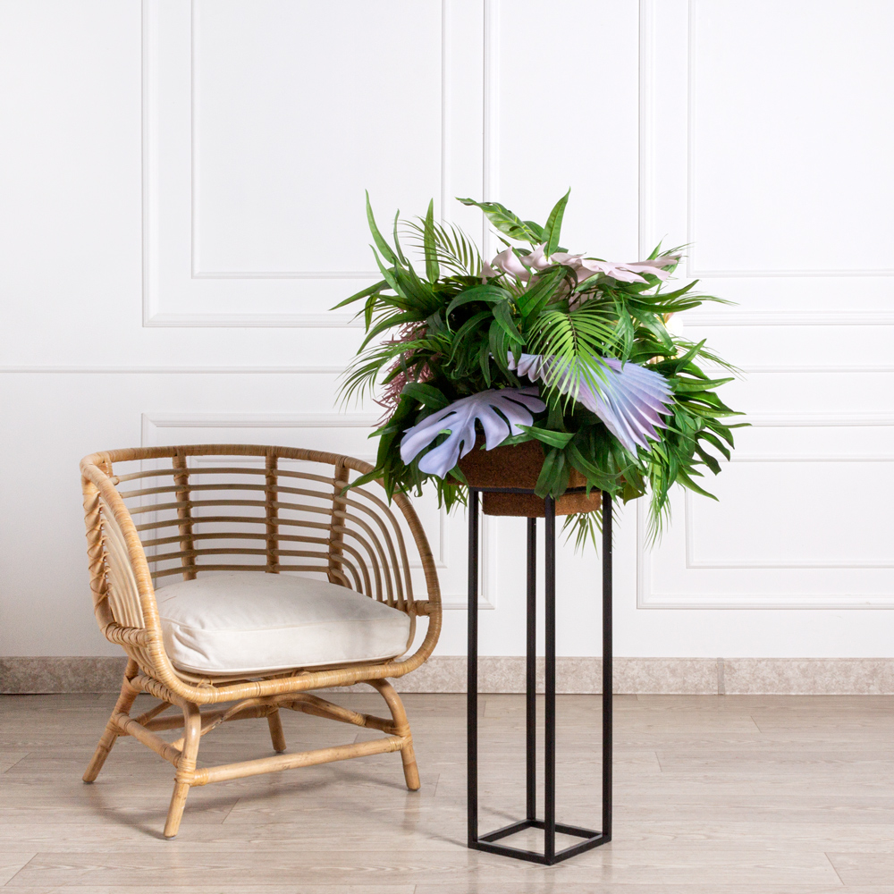 КМП1 Композиция искусственная Тропики с орхидеей h75-80см на металлической подставке h70см_1