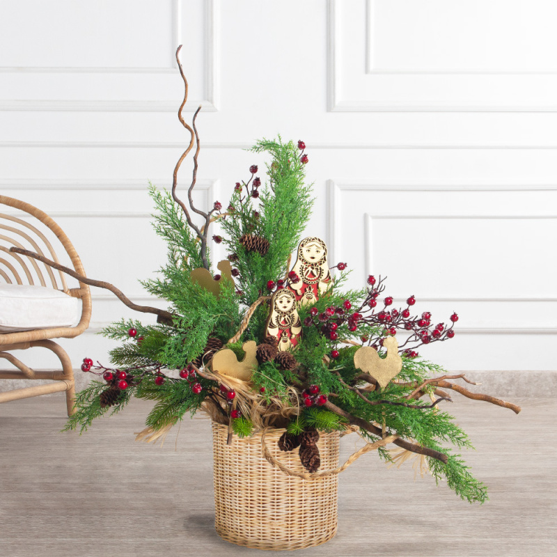 К567(Пр)(F) Композиция искусственная НГ интерьерная в русском стиле, на основании_1