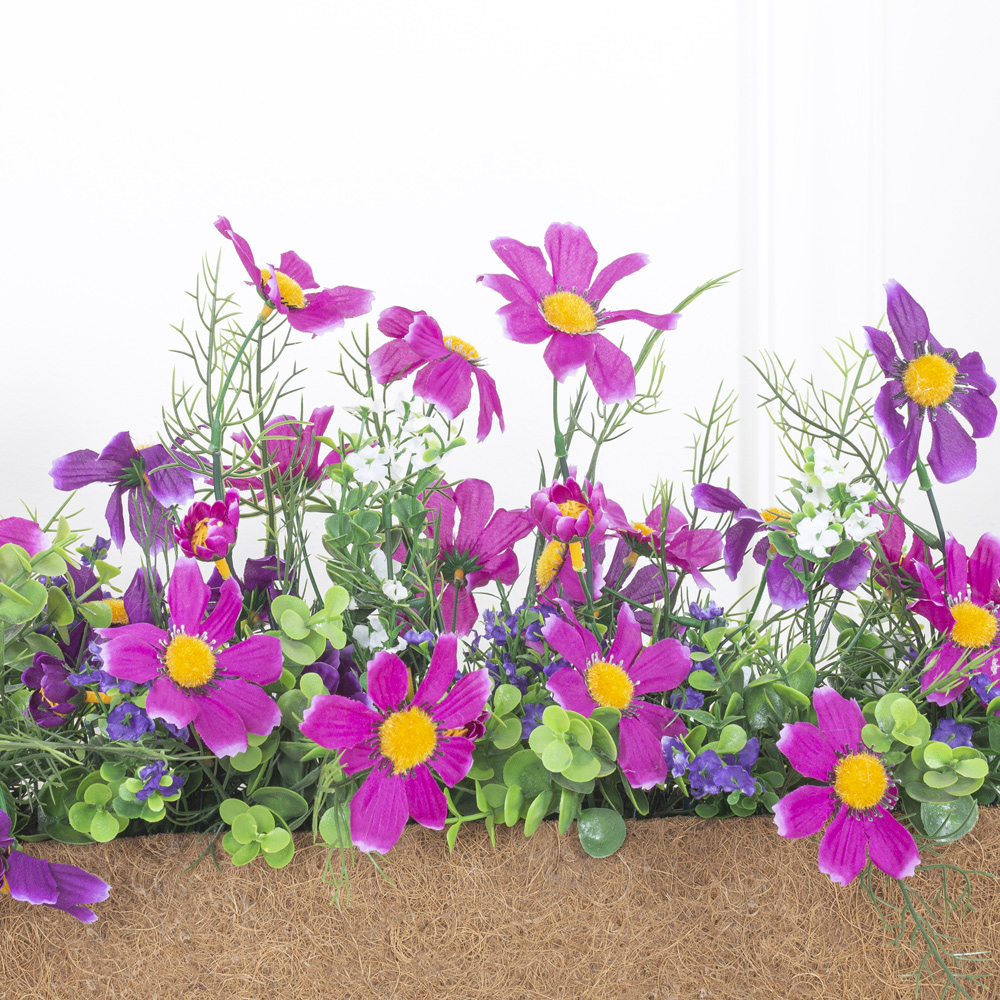 Ц427(з.) Композиция искусственная Космея цветная в кокосовом боксе 55,5х7,5х12см_2