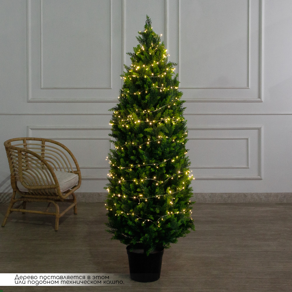 Т180/СВ03т/1460(Пр)(F) Туя искусственная конус  h180см с гирляндой Роса_2