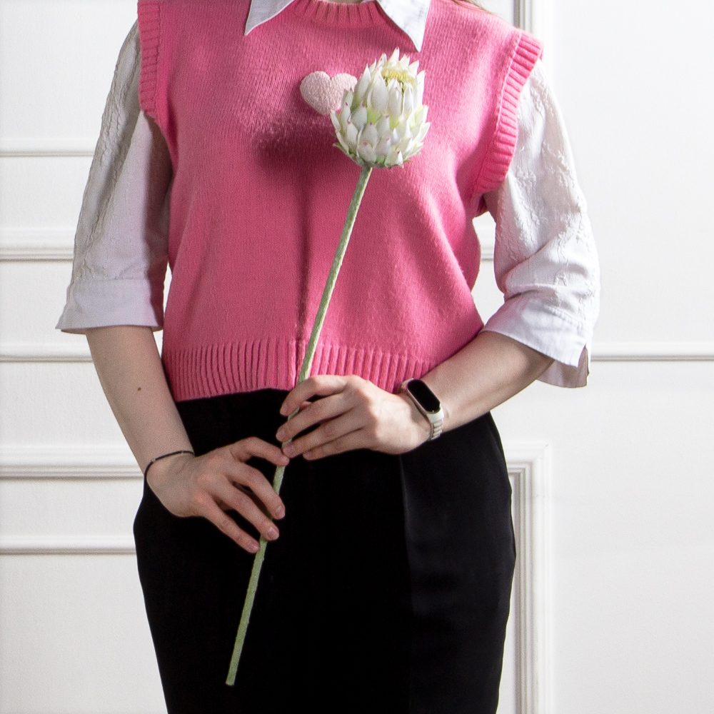 7141А/0287-0341/23(F) Протея искусственная h70см(голова 10см d7см) белая_6