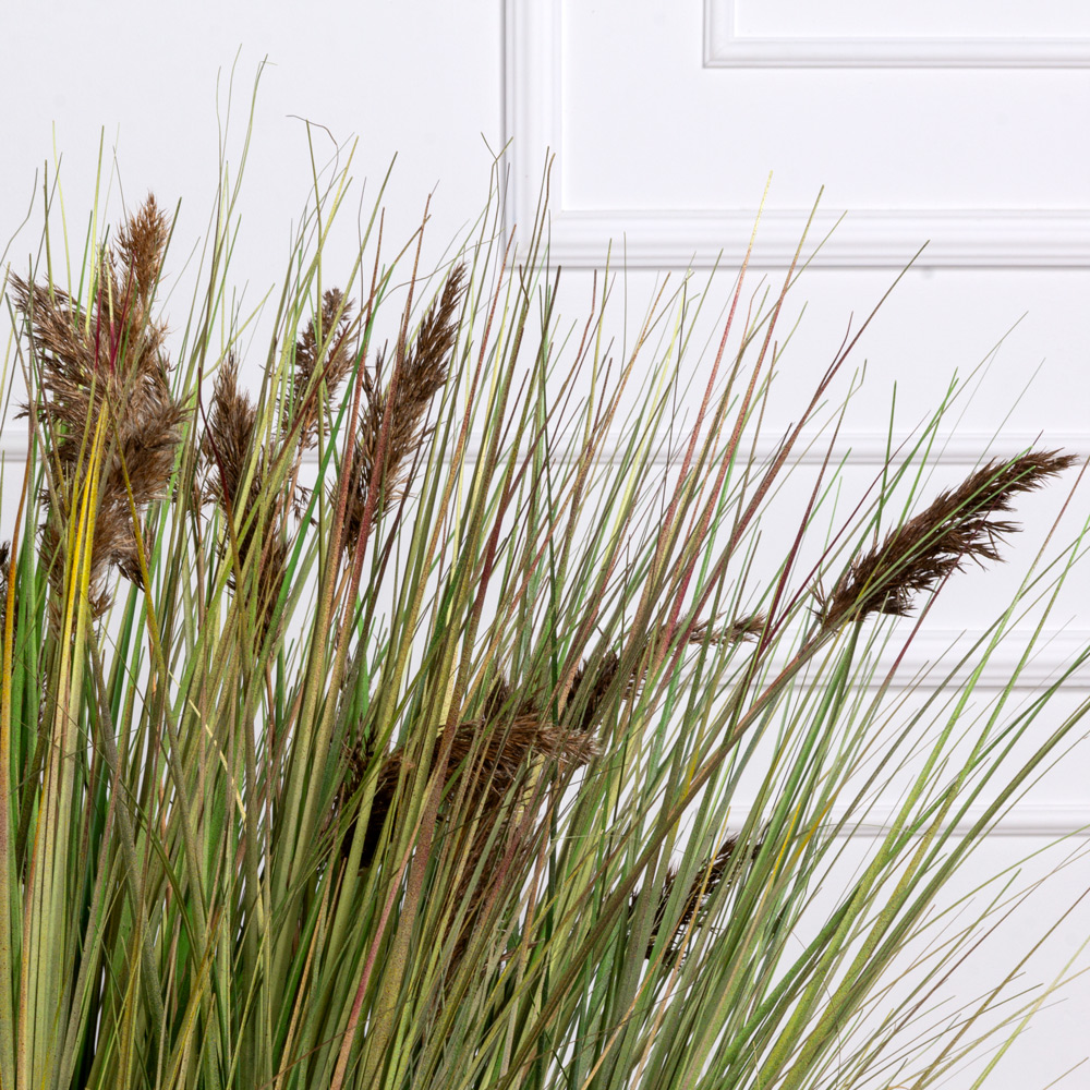 ЦС107/6-1(з) Трава Осока искусственная с камышом в круглом кокосовом боксе d50см, h100см_1