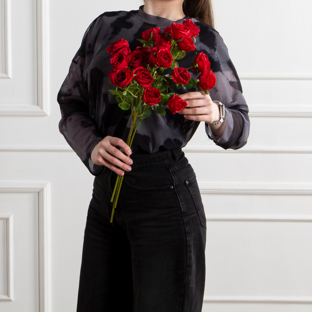 7141А/9122-0350/2(F) Роза кустовая искусственная h55см 7голов,красная_5