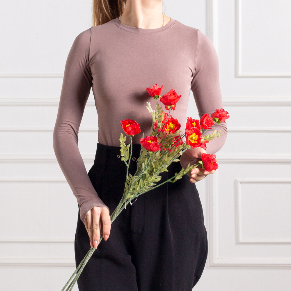 7141/А2793-08(F) Мак искусственный h70см, 5голов, красный_2