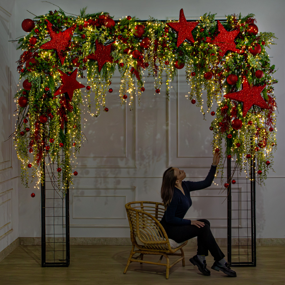 ДЛ190/СВ03т(Пр)(Fix)(F)Декор вход.груп.h210см н/прутьях,прист.с гирлянд.Роса,со звездами и шарами_3