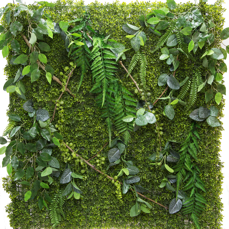 Фитостена 126 Самшит с папоротником на металлической сетке 1кв.м_1