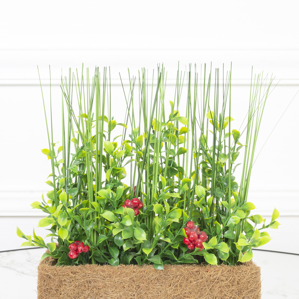 ТД060(Promo) Трава искусственная(зеленая) с ягодами h17см в кокосовом боксе 20х8х7см_5