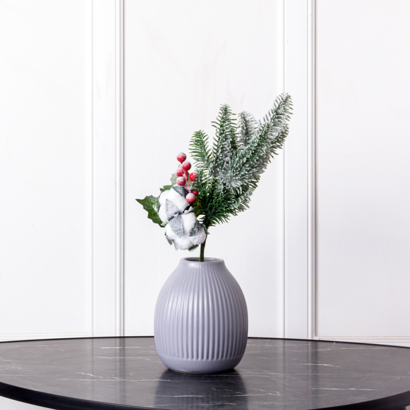 736/9180-16 Ветка НГ заснеженная с хлопком и ягодами h40см