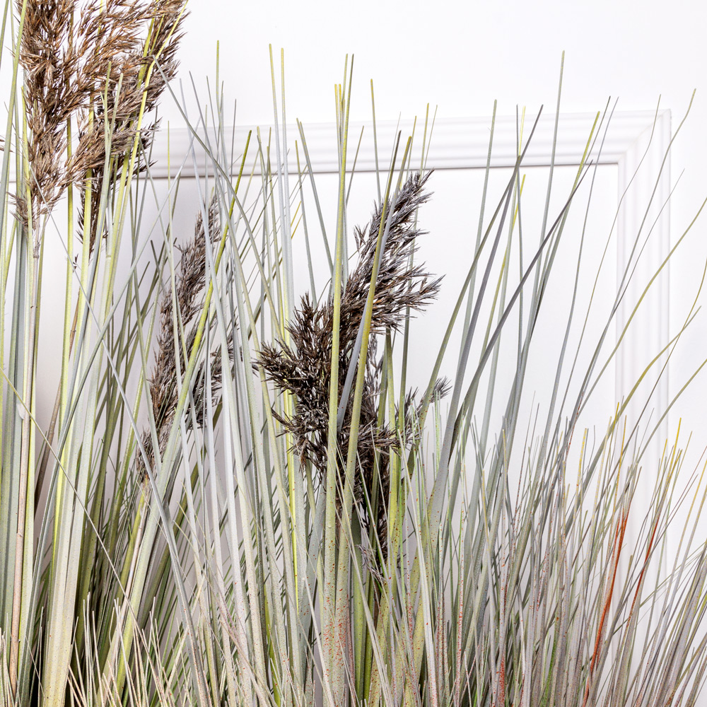 ТД097-6/3(з) Трава Осока искусственная с камышом h70см в кокосовом боксе 50х20х8см_2