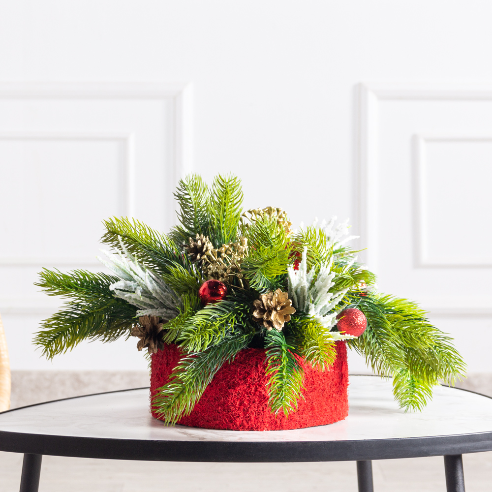 КНг65/1(з)(Пр)(F) Композиция искусственная НГ  в красном кокосовом боксе d20,h8см, красная_1