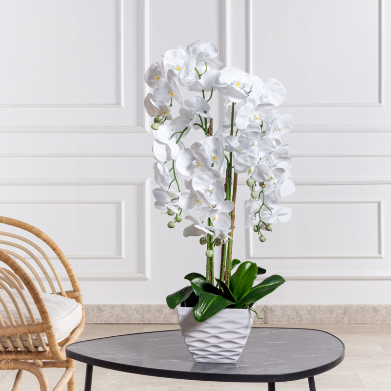 ЦК80*5/33-1(Пр)(F) Орхидея Фаленопсис искусственная h80см (латекс) в интерьерном кашпо, белая_3