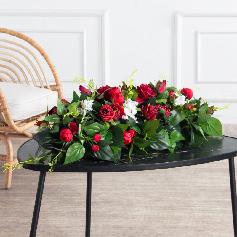 К08/3(з.)(F) Композиция искусственная 75х15см, бело-бордовая_1