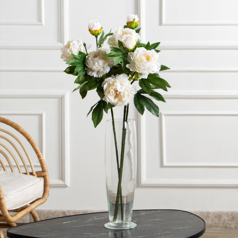 7141А/9122-0346/4(F) Пион искусственный h77см 2головы 1бутон,кремовый_1