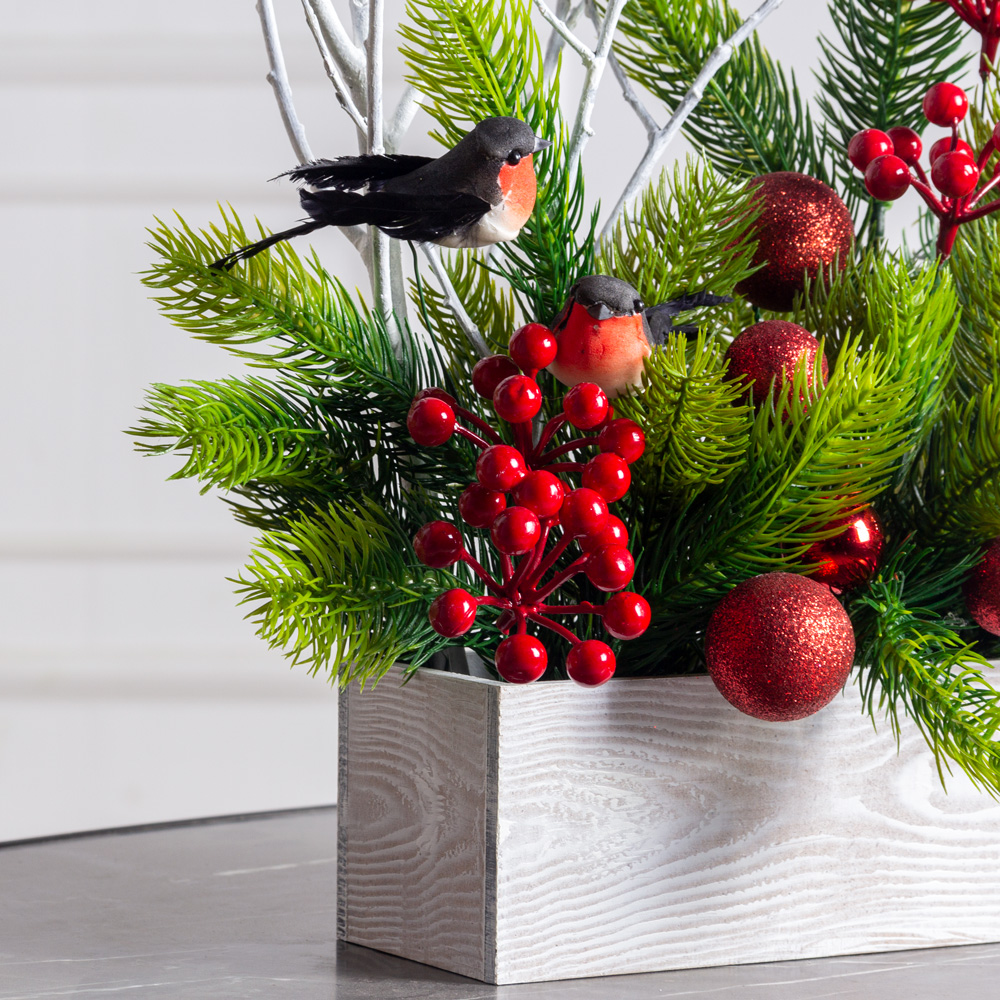 КНг56(F) Композиция НГ со снегирями в ящике 20х9хh8см _1