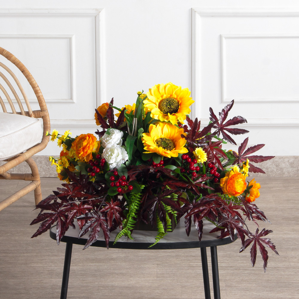 К12(F) Композиция с Протеей в деревянном кашпо 13х13хh10см_2