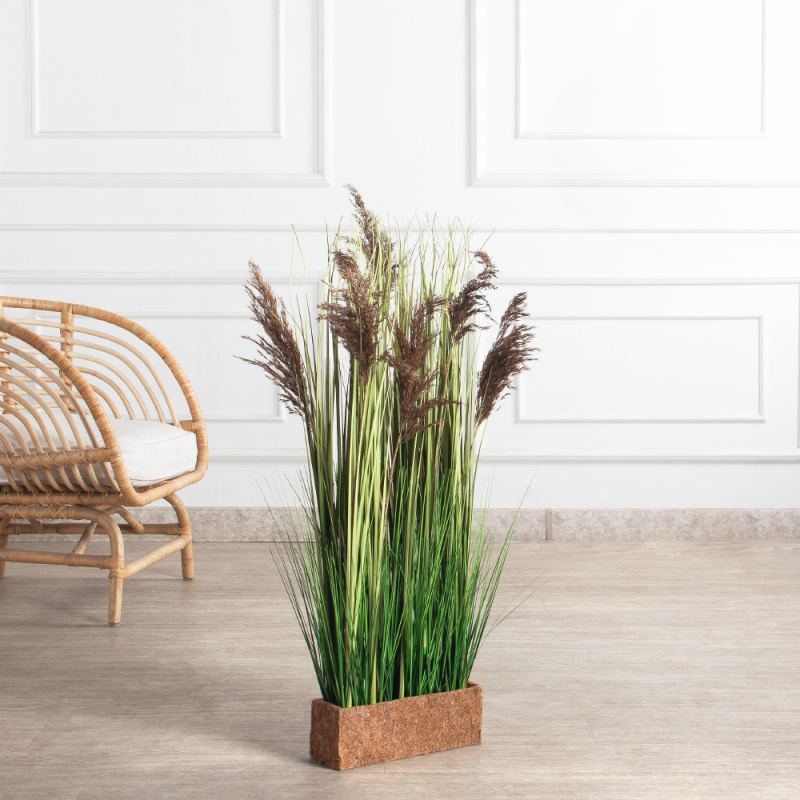 ТД068-4(з)(F) Трава искусственная Осока h80-100см в кокосовом боксе 30х10х10см_1