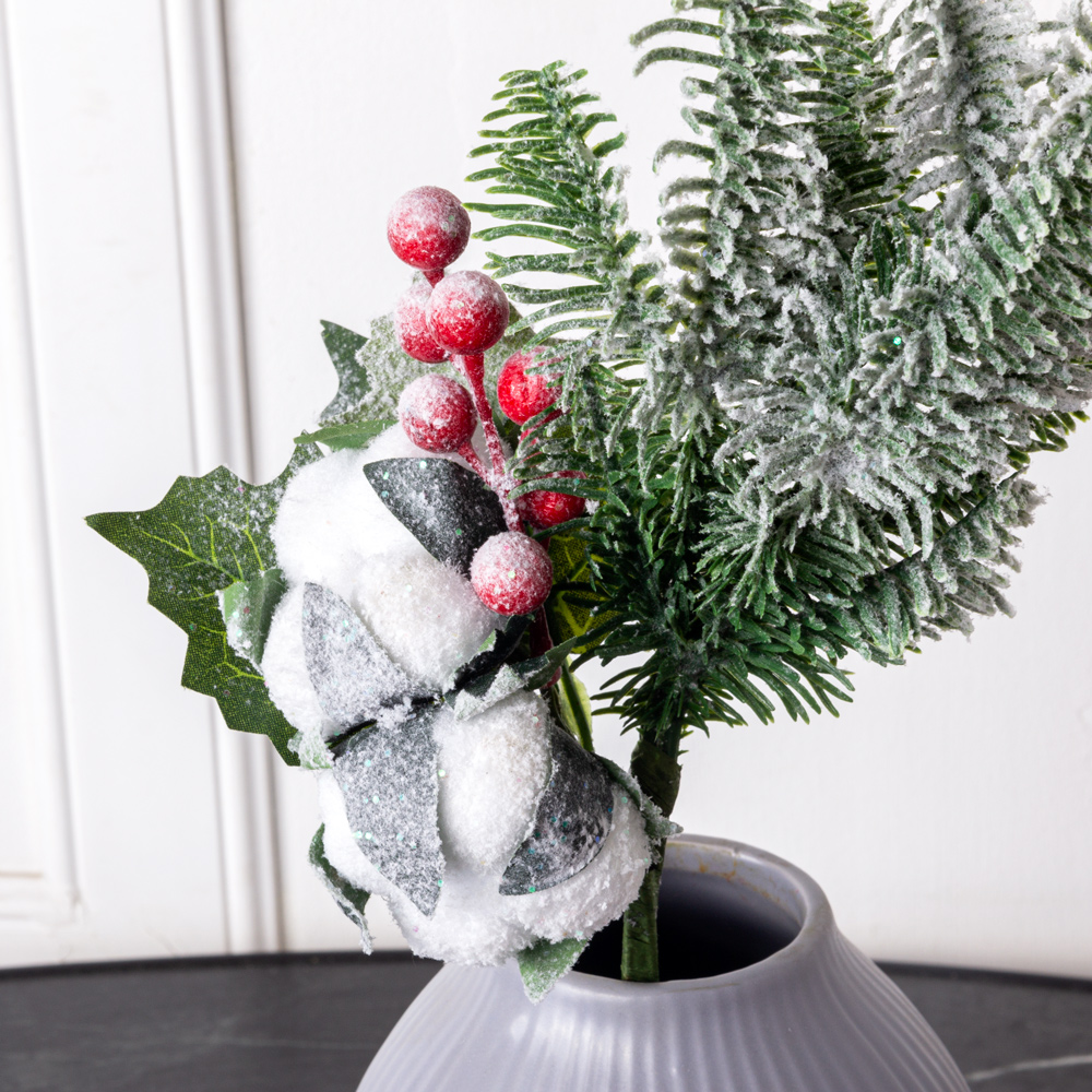 736/9180-16 Ветка НГ заснеженная с хлопком и ягодами h40см_1