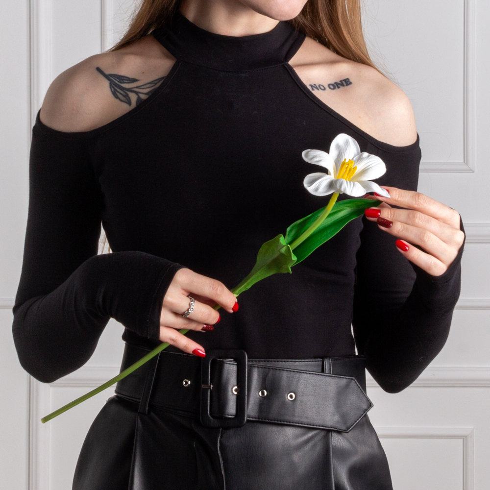 7141А/0443-02/23Р Тюльпан распустившийся искусственный d8см, h50см, белый_4