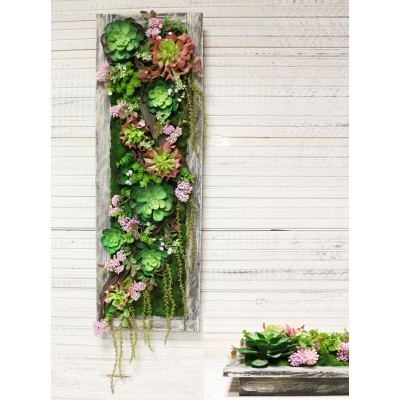 СКФ04-3 Фитокартина с суккул..в дер.раме(роз)30*90