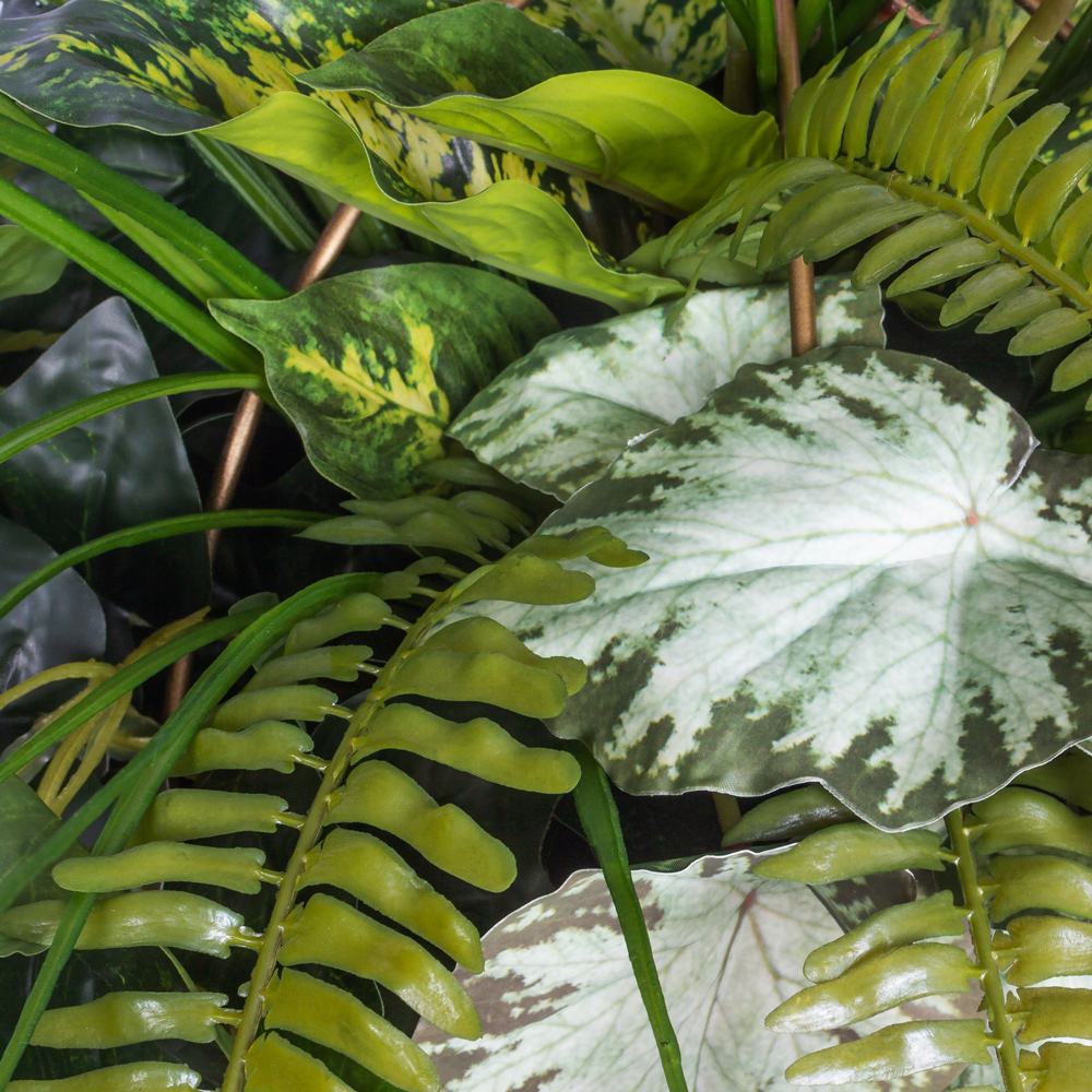 КМП8-1(з.) Композиция искусственная Папоротники с бегонией в металлическом шаре d30см(латунь)_1