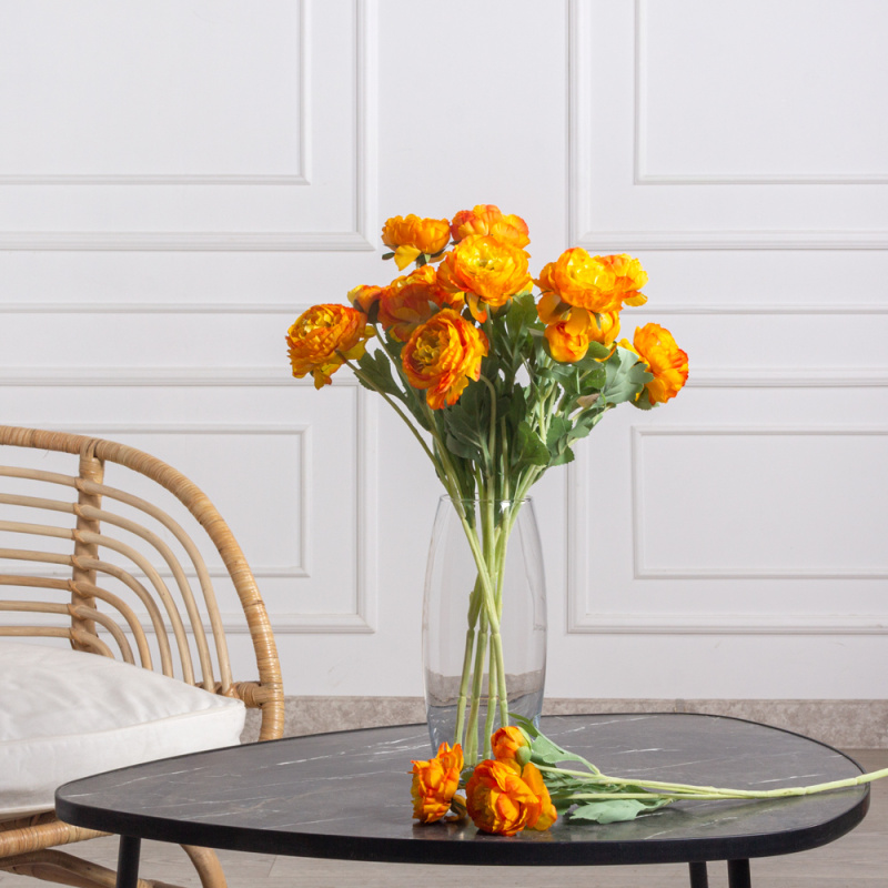 7141А/9149-09/18(F) Ранункулюс искусственный h50см,  оранжевый, 2головы, 1бутон