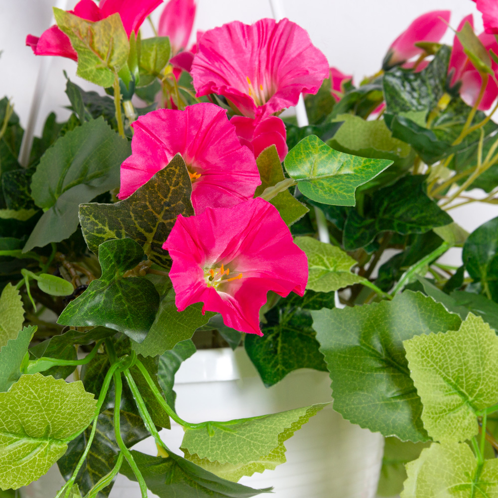 К450(з)(F) Композиция искусственная цветочная с петунией розовой в подвесном кашпо d15см_1