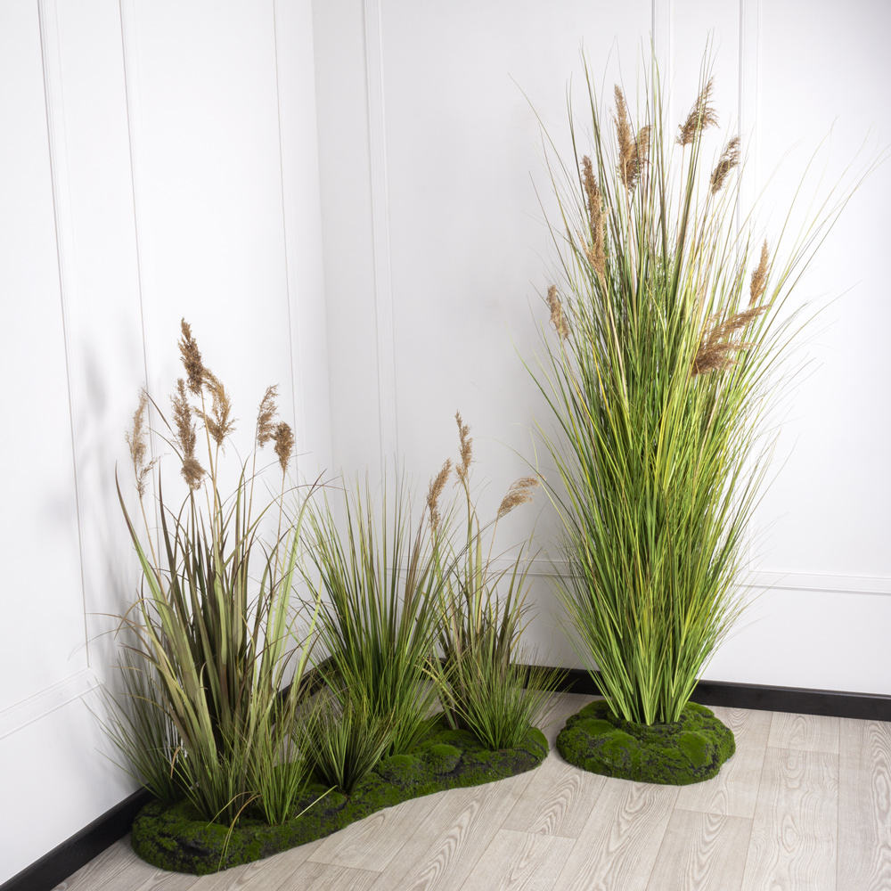 К351-3(з) Трава Осока искусственная h200см на кочке из мха d50см, желто-зеленая_4