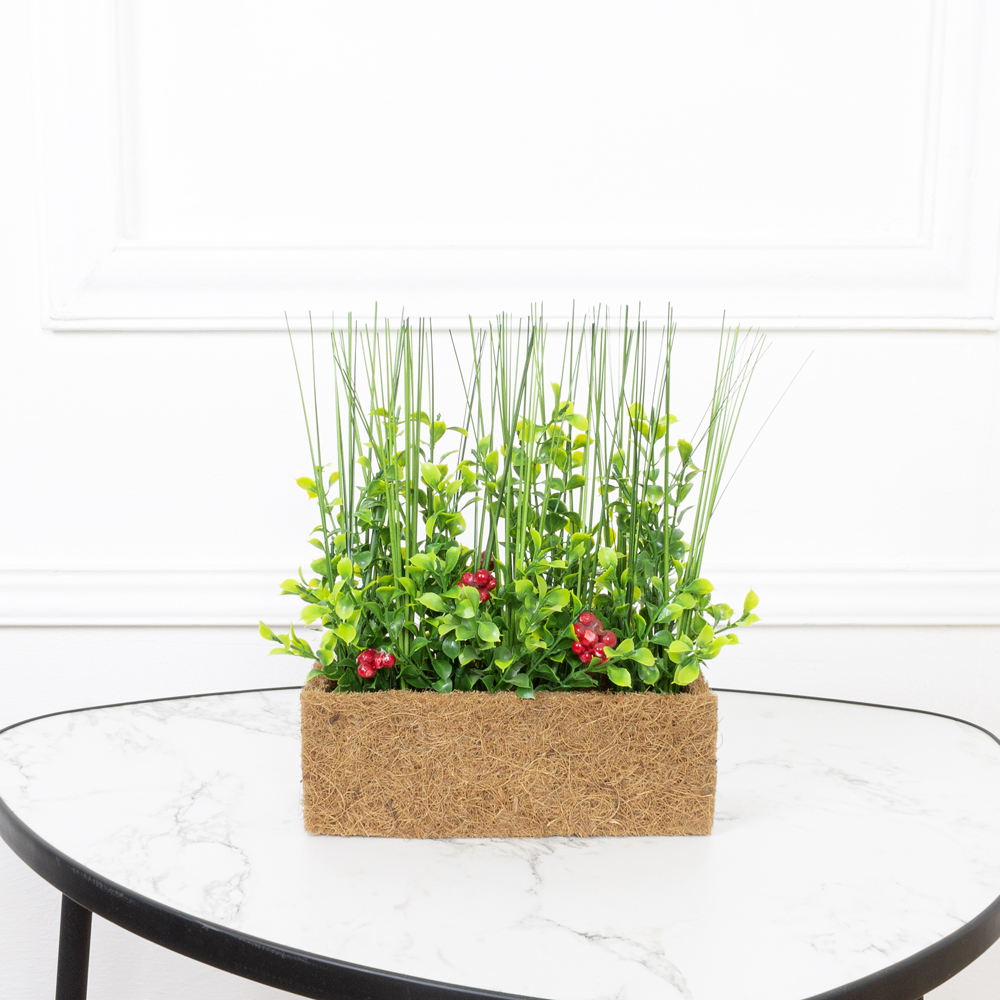 ТД060(Promo) Трава искусственная(зеленая) с ягодами h17см в кокосовом боксе 20х8х7см_4