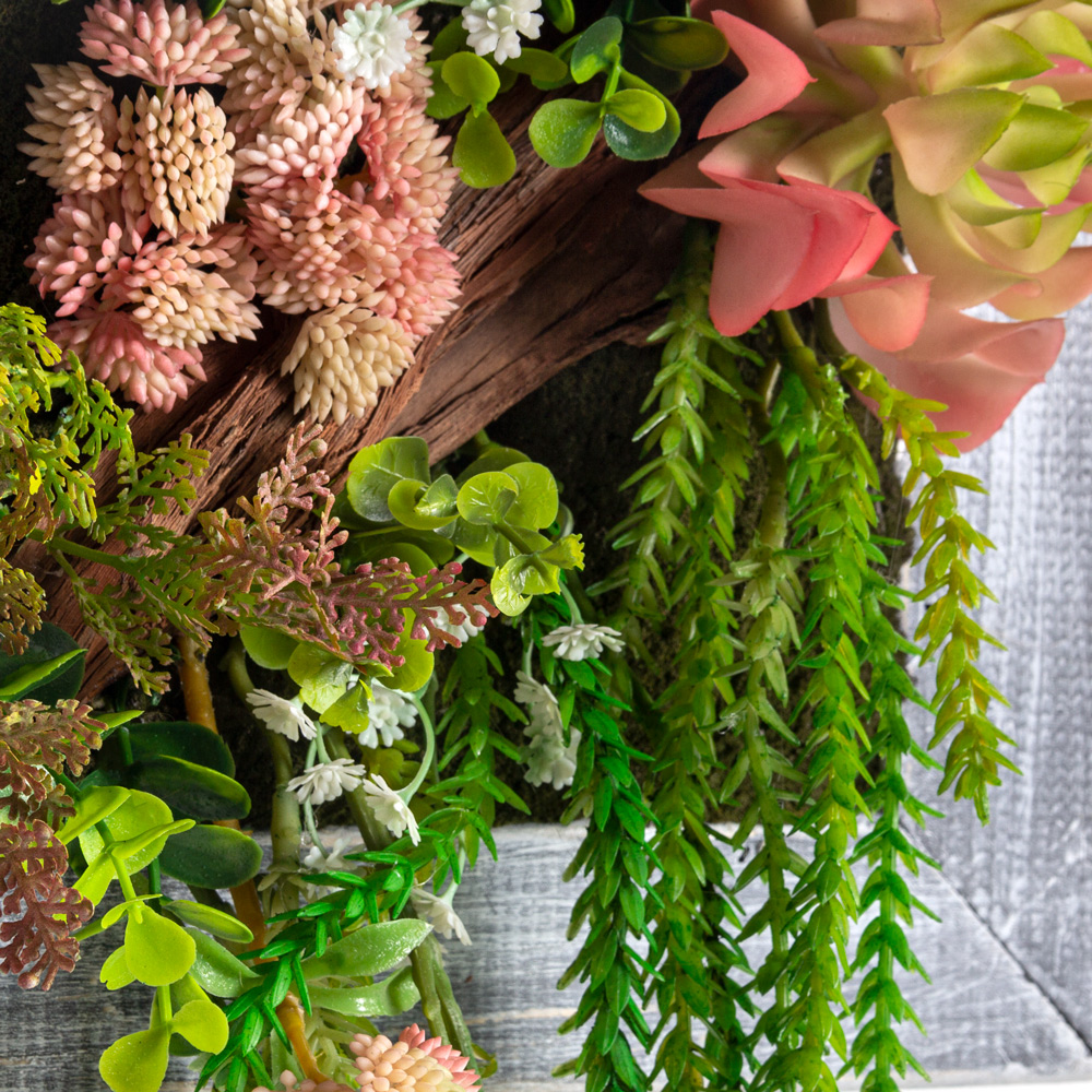 СКФ01-3(F) Фитокартина искусственная с суккулентами 30х30см в деревянной раме, розовый_2