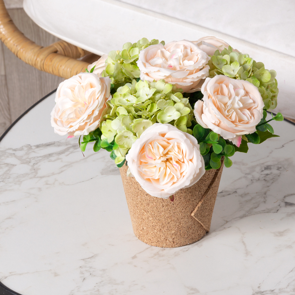 КС24-4 Роза искусственная с гортензией в кашпо (зеленая)_2