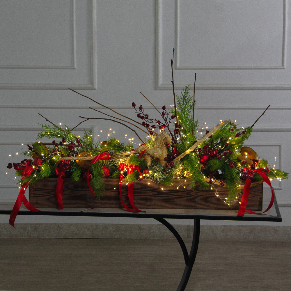 К560/СВ03т(Пр)(F) Композиция искусственная НГ в русском стиле с гирляндой Роса, на основании_2