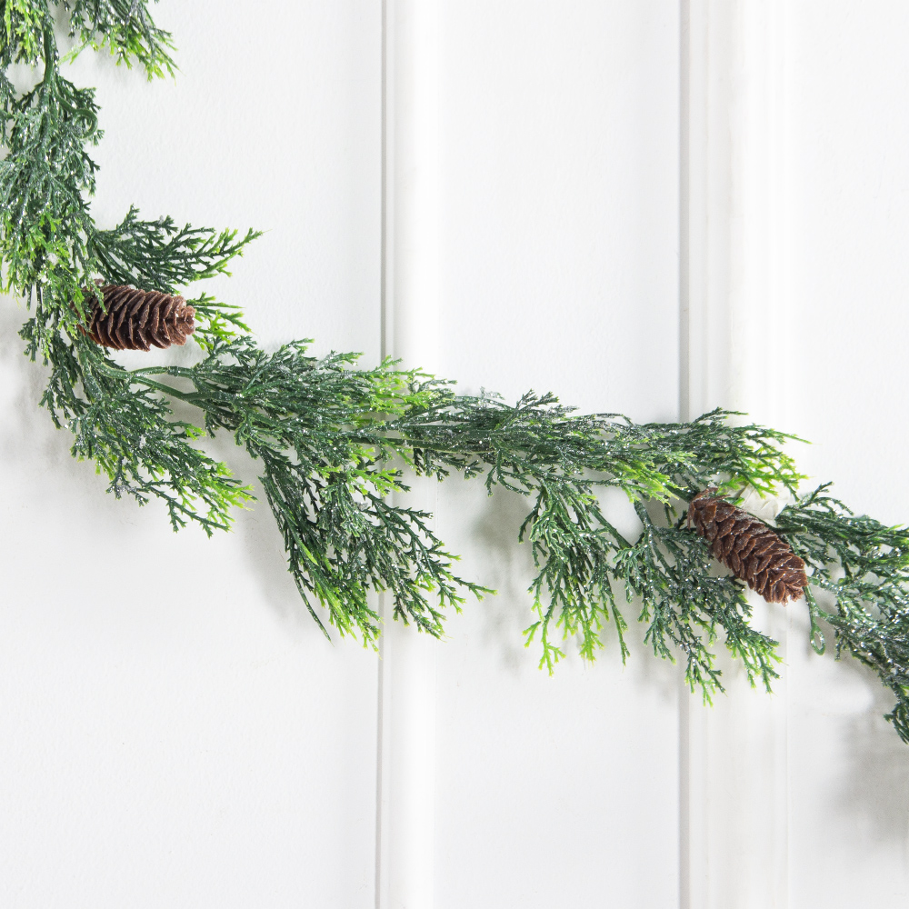 736А/9271-0166(Чп)(F) Гирлянда туя Нг с шишками и блёстками h150см_2