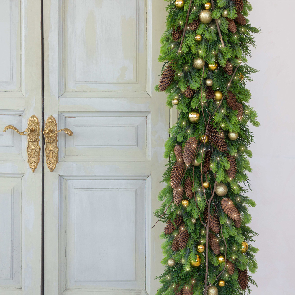 Л89-1 Гирлянда искусственная НГ хвойная с украшениями на сетке L100см_30