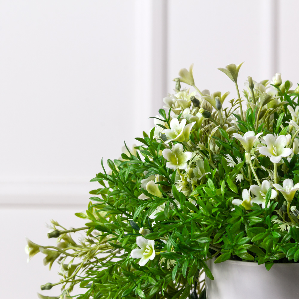 КС/МП45-1 Кампанула искусственная ампельная в кашпо на мет.подстав. h35см, белая_3