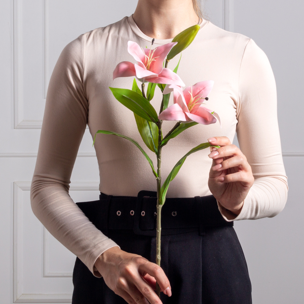 7141А/0443-21/5(F) Лилия искусственная 2 головы, 1 бутон h76см, светло-розовая_3