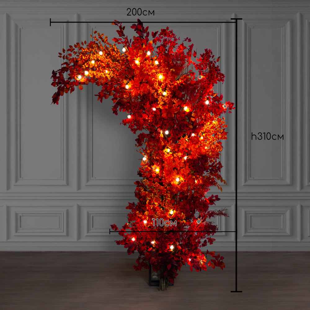 ДЛ/СВ04/175(Пр)(Fix)(F)Декор входной группы h300см н/прутьях,пристенный c ретро-гирляндой,бордовый_2