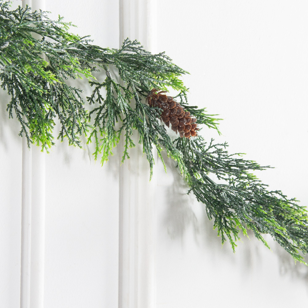 736А/9271-0166(Чп)(F) Гирлянда туя Нг с шишками и блёстками h150см_3