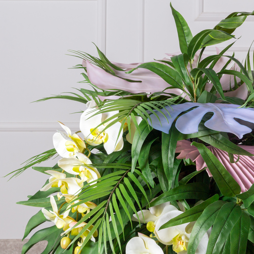 КМП1 Композиция искусственная Тропики с орхидеей h75-80см на металлической подставке h70см_2