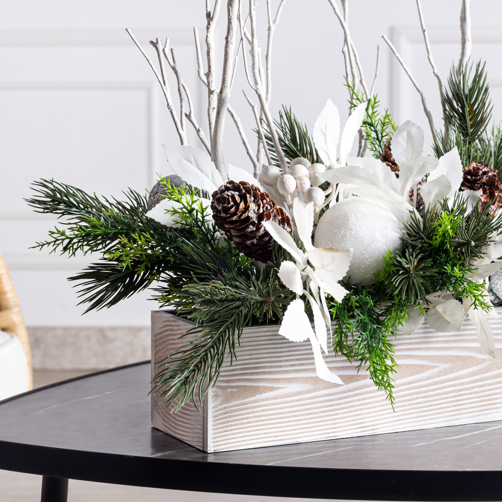 КНг58(F) Композиция искусственная НГ серебро в ящике 40х9хh8см _2