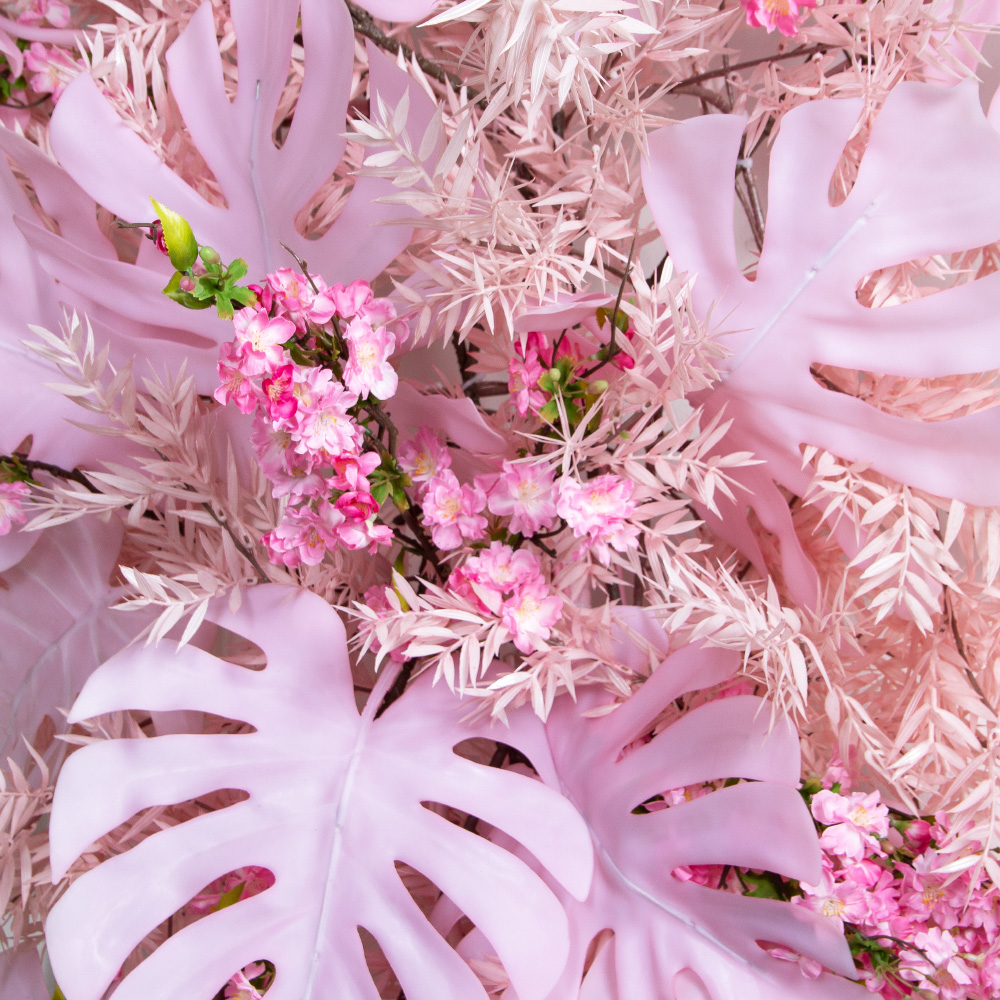 Л54-2(з)(F) Лиана искусственная с тропическими листьями L150см, свес 110см, розовая_3