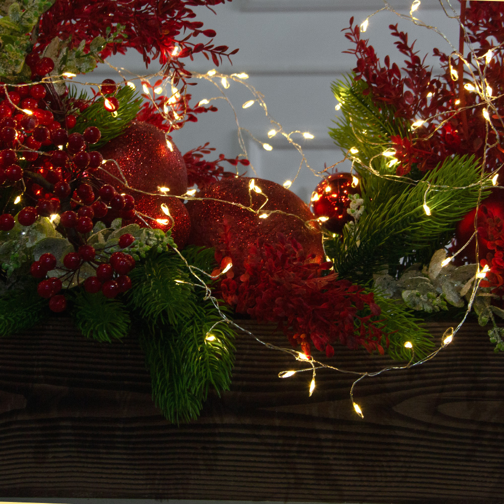 К557/СВ03т(Пр)(F) Композиция искусственная НГ с гирляндой Роса на основании,бордово-красная_4