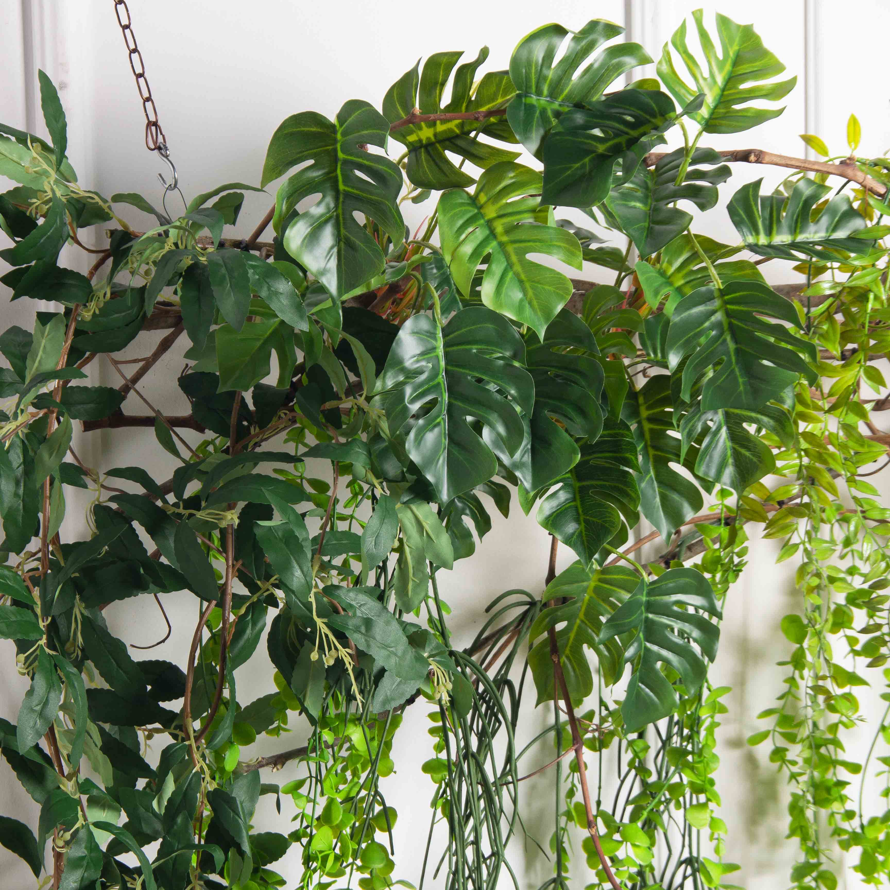 Л158(з)(F) Лиана искусственная с монстерой и даксином L100см свес120см_4