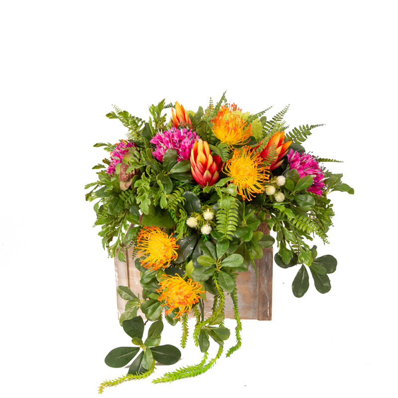 К08/2-2(з.) Композиция цветочная в круглом кокосовом боксе d29;h10см