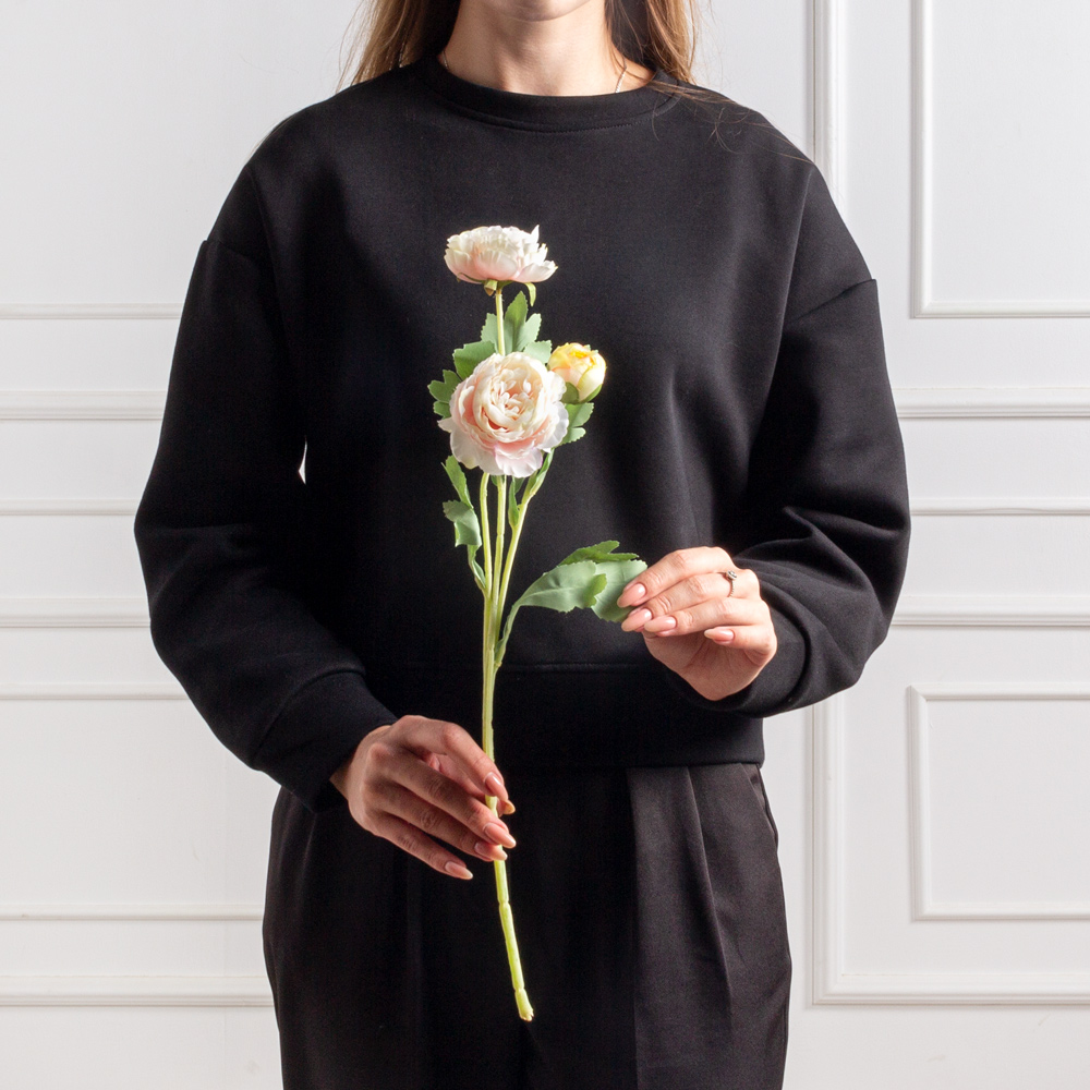 7141А/9149-09/1(F) Ранункулюс искусственный h50см, 2головы, 1бутон, розовый_3