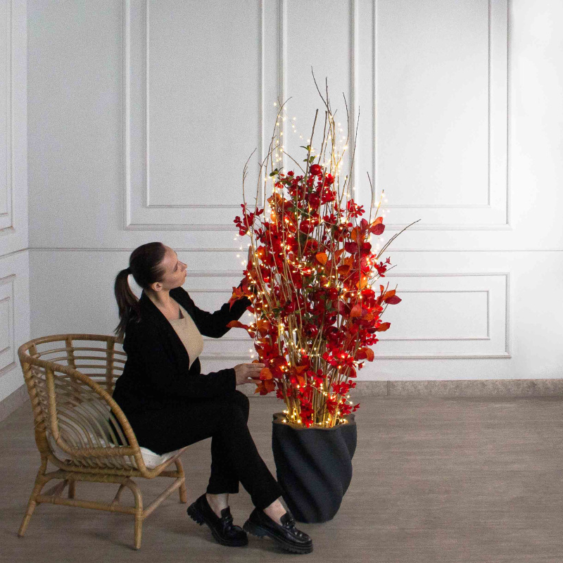 К551/СВ03(Пр)(F) Композиция искусственная на основании с гирляндой Роса, багряная_1