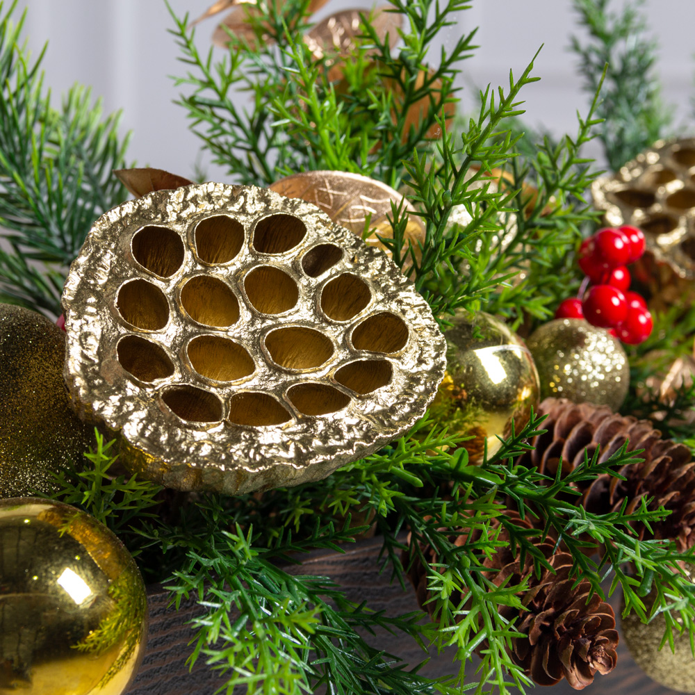 КНг61(Пр)(F) Композиция искусственная НГ в ящике 40х9хh8см, золото_5