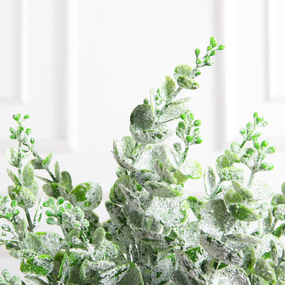 736А/0424-12(F) Самшит искусств. крупный Эвкалипт НГ заснеженный с блёстками 5частей, h38см(30+8)_3