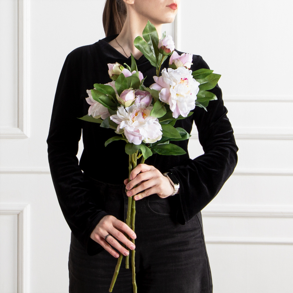 7141А/9122-0349/16(F) Пион искусственный h67см 1голова 2бутона,бело-сиреневый_5