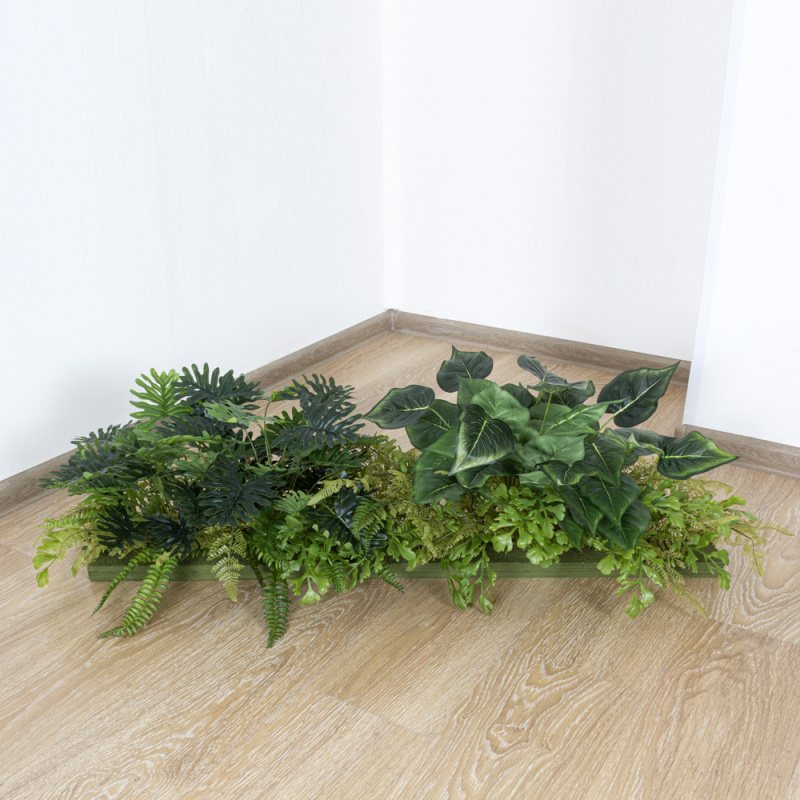 ВМ11-5(з.) Композиция искусственная Микс из папоротников с фило на вставке 100х10х3см